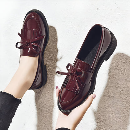 LuxMoc Mocassins Vernis Femme Franges Noirs Élégants