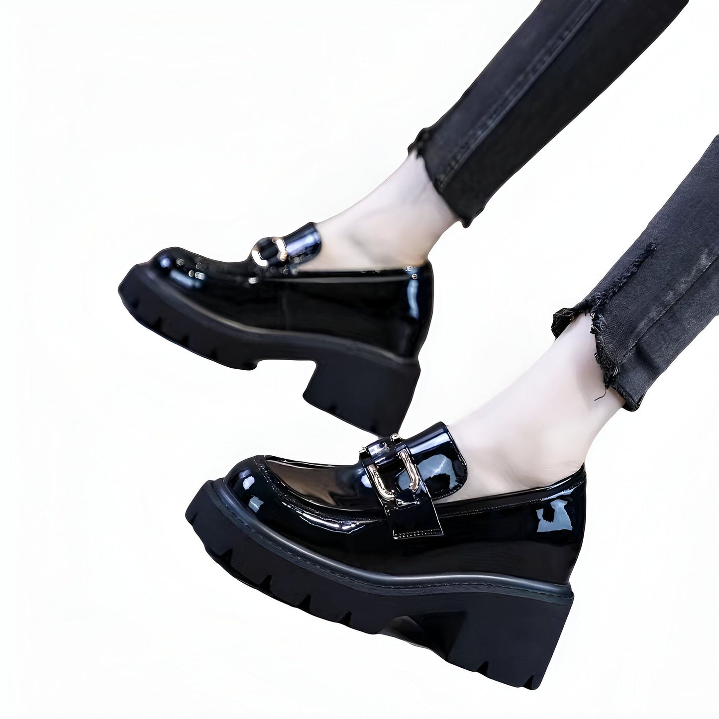 LuxMoc Mocassins Femme Vernis - Talons Épais Élégants