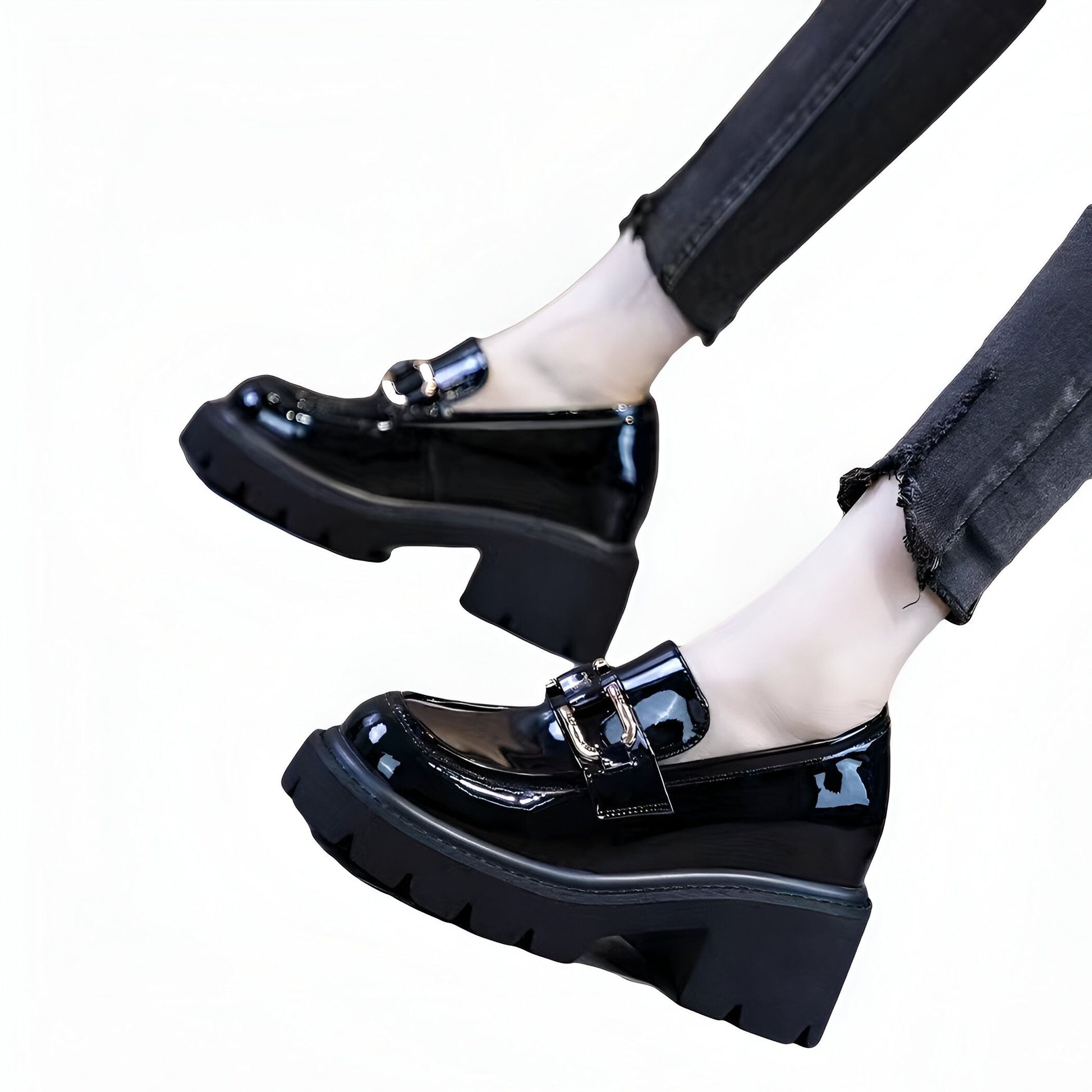 LuxMoc Mocassins Femme Vernis - Talons Épais Élégants