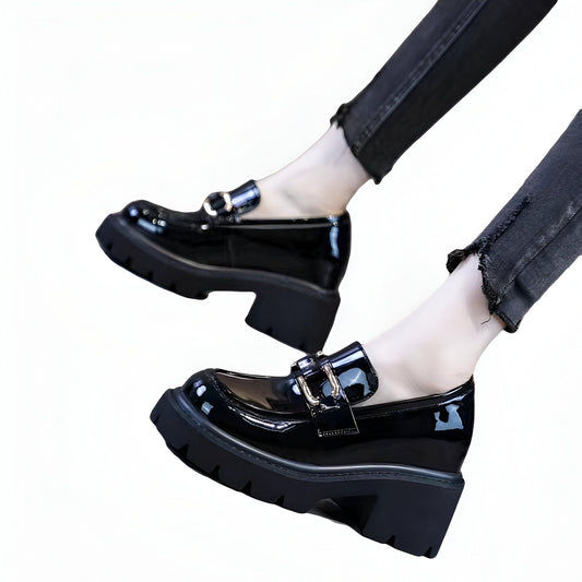 LuxMoc Mocassins Femme Vernis - Talons Épais Élégants
