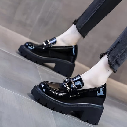 LuxMoc Mocassins Femme Vernis - Talons Épais Élégants