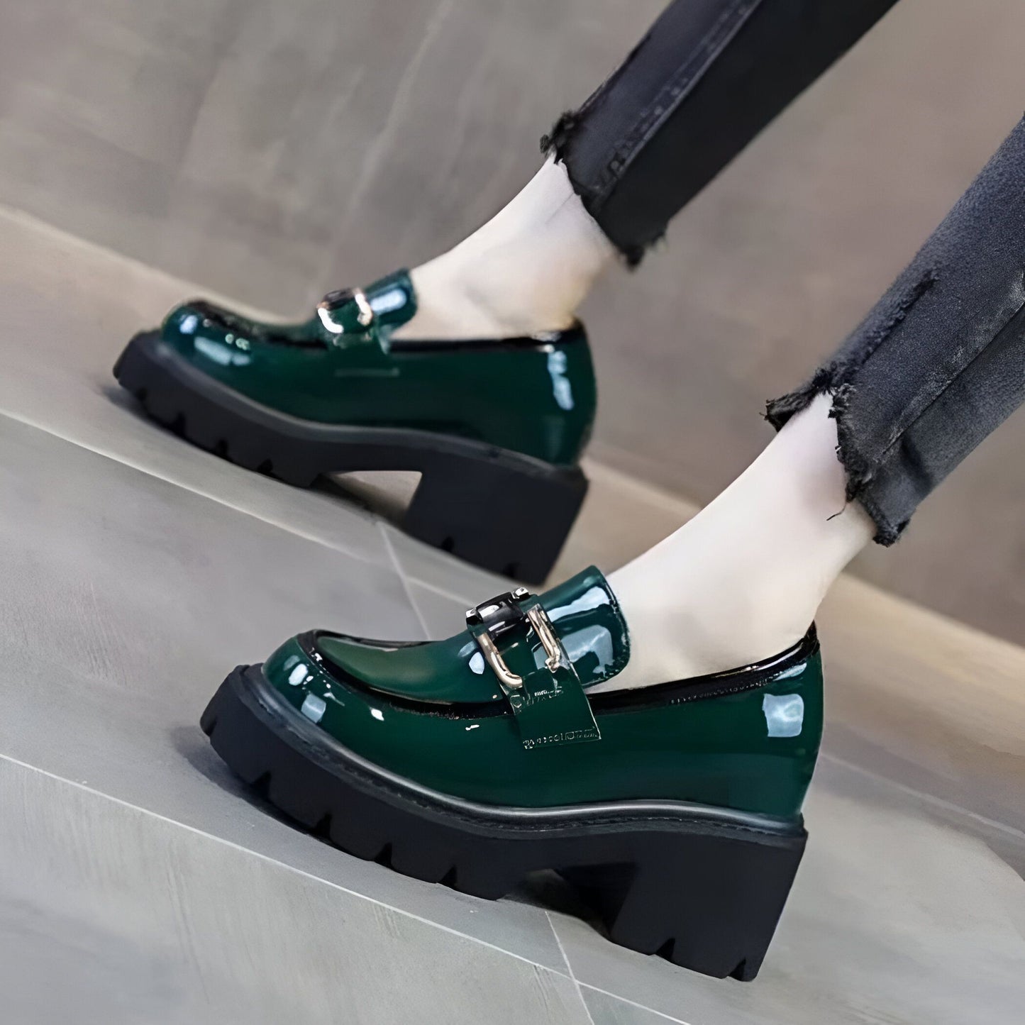 LuxMoc Mocassins Femme Vernis - Talons Épais Élégants