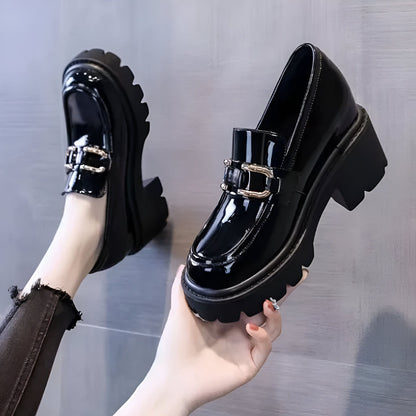 LuxMoc Mocassins Femme Vernis - Talons Épais Élégants