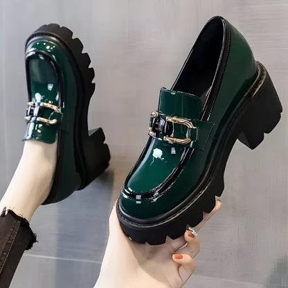 LuxMoc Mocassins Femme Vernis - Talons Épais Élégants