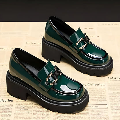 LuxMoc Mocassins Femme Vernis - Talons Épais Élégants