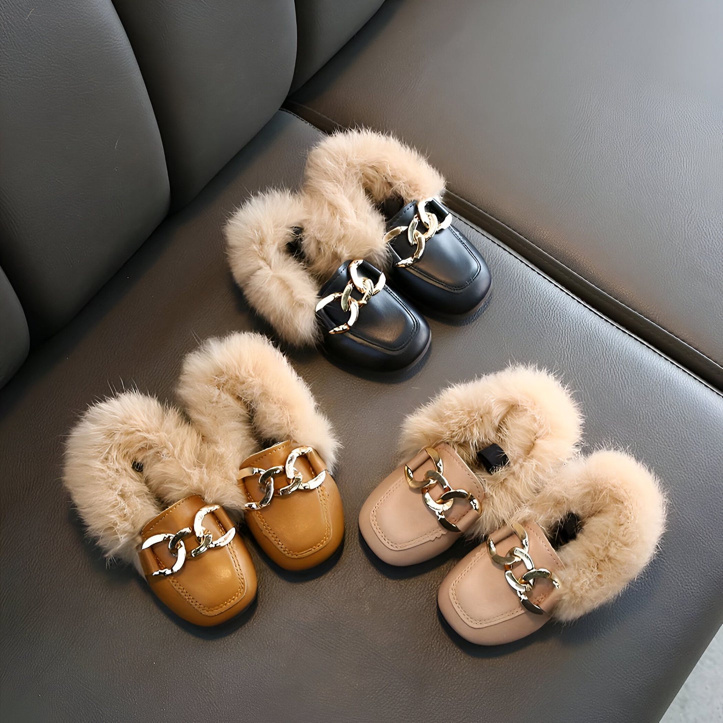 LumaKids Mocassins Fille Laine Douce Hiver Chaudes