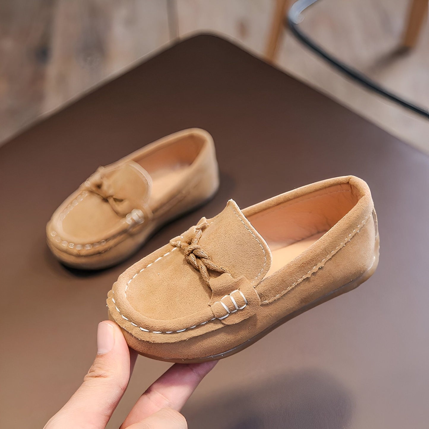 Mocassins garçon daim végan confortables décontractés