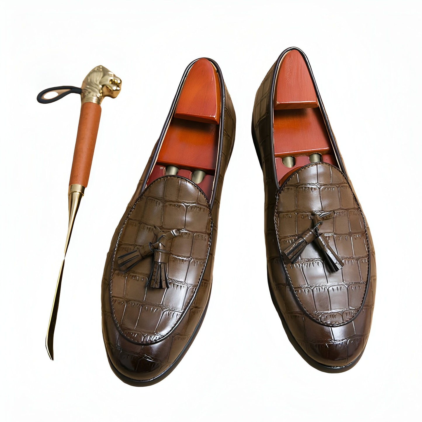 Luxe Mocassins Cuir Vachette Effet Croco Glands