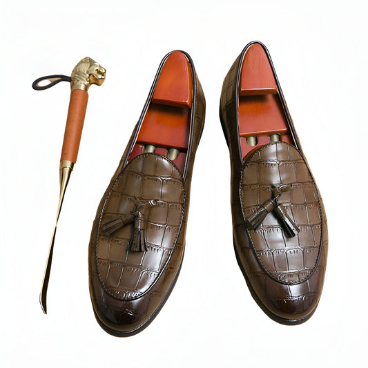 Luxe Mocassins Cuir Vachette Effet Croco Glands