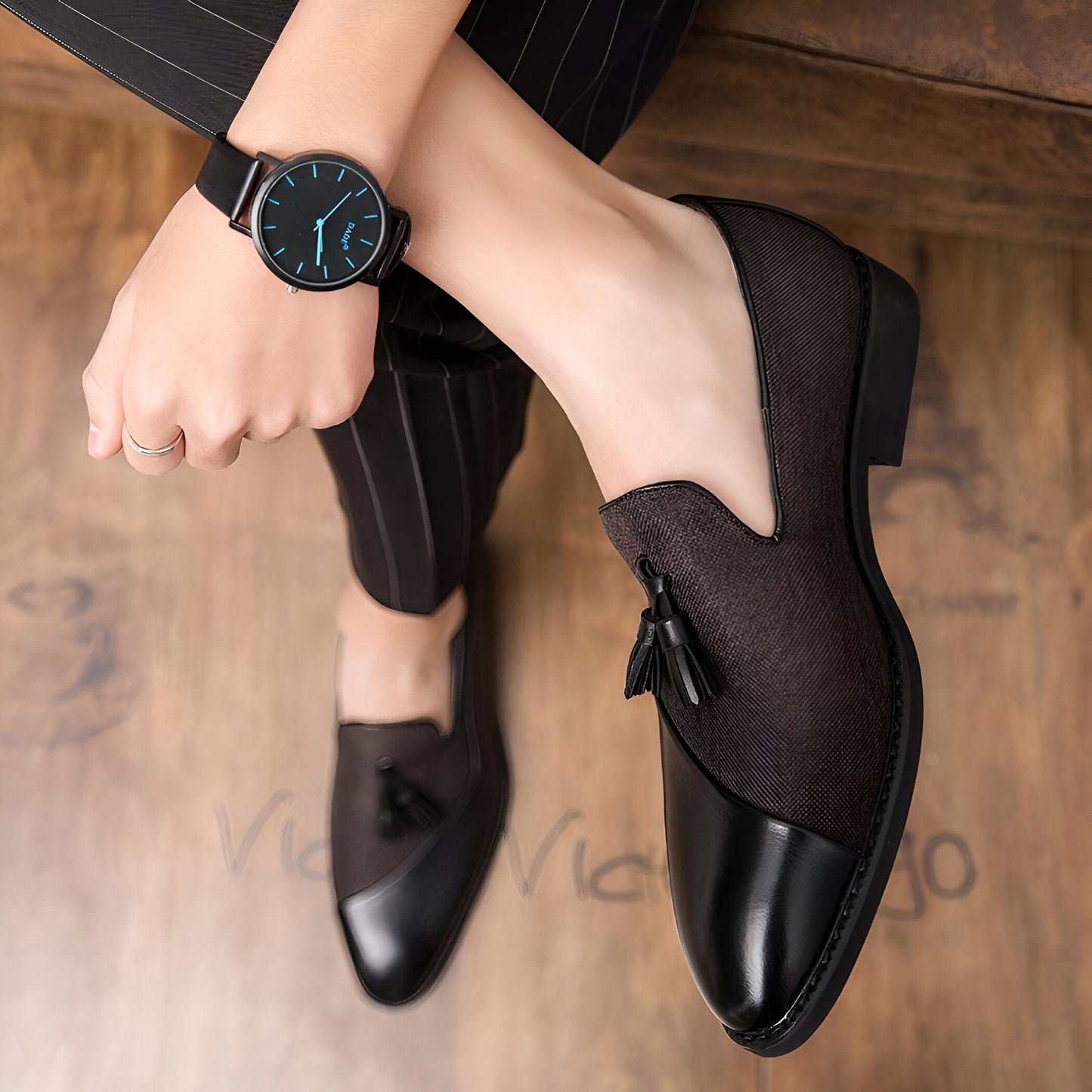 Mocassins Homme Bi-Matière à Glands Contrastés-Prestige