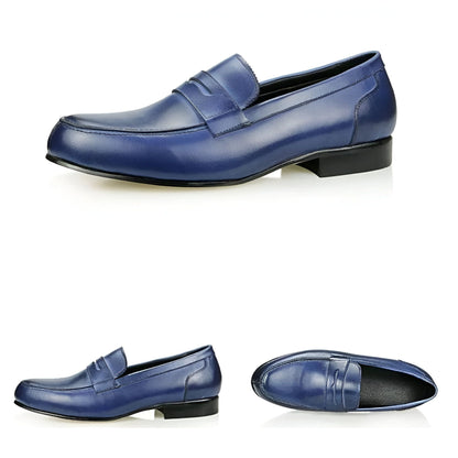 Élégance Mocassins Homme Cuir Véritable Bleu