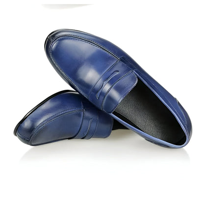 Élégance Mocassins Homme Cuir Véritable Bleu