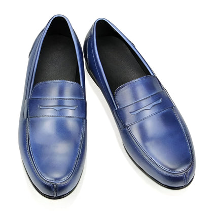 Élégance Mocassins Homme Cuir Véritable Bleu