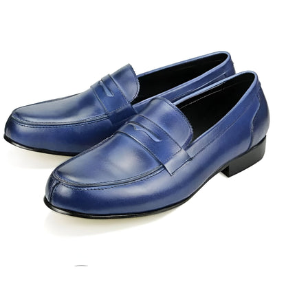 Élégance Mocassins Homme Cuir Véritable Bleu