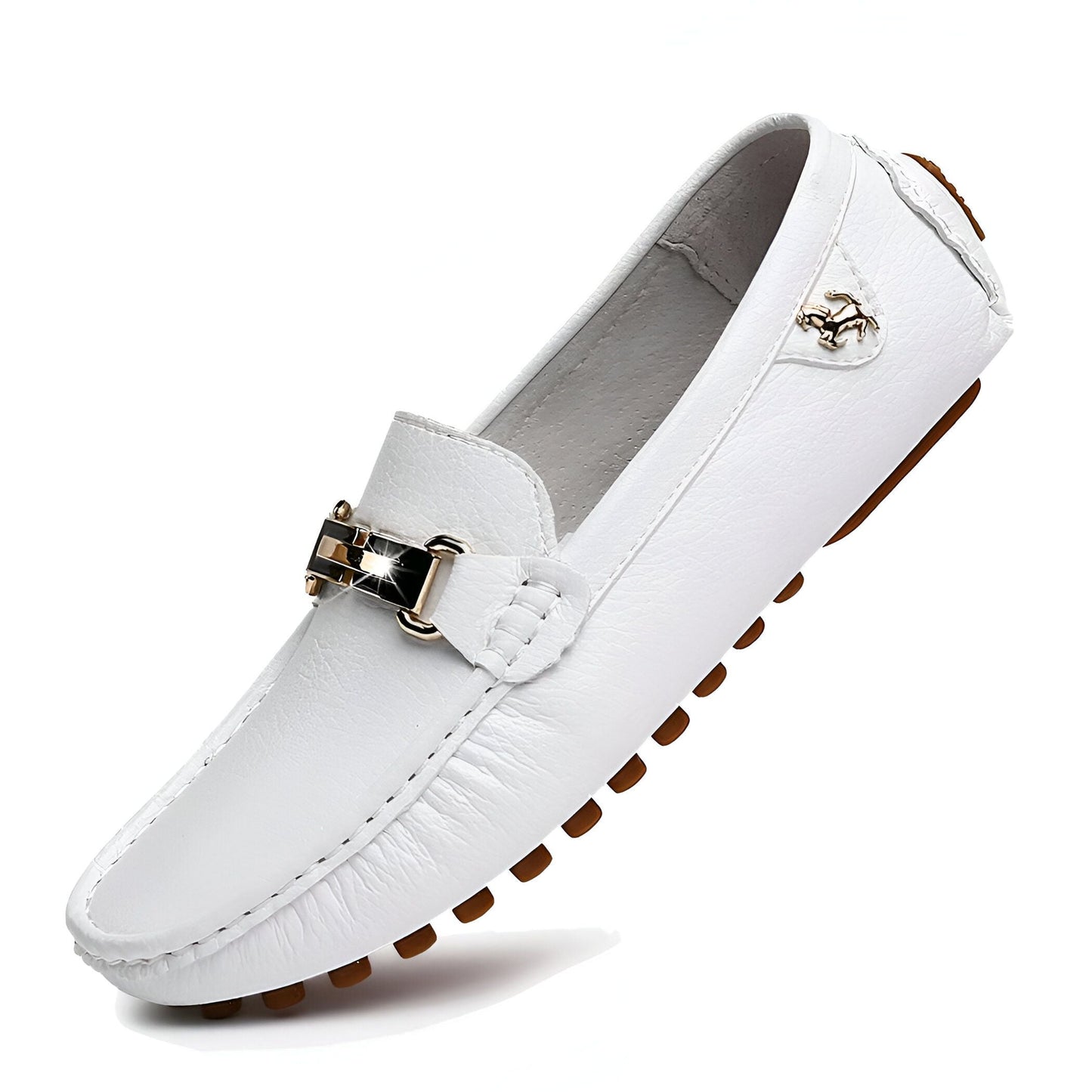 NOVA Mocassins Homme Souples Effet Cuir Boucle Dorée