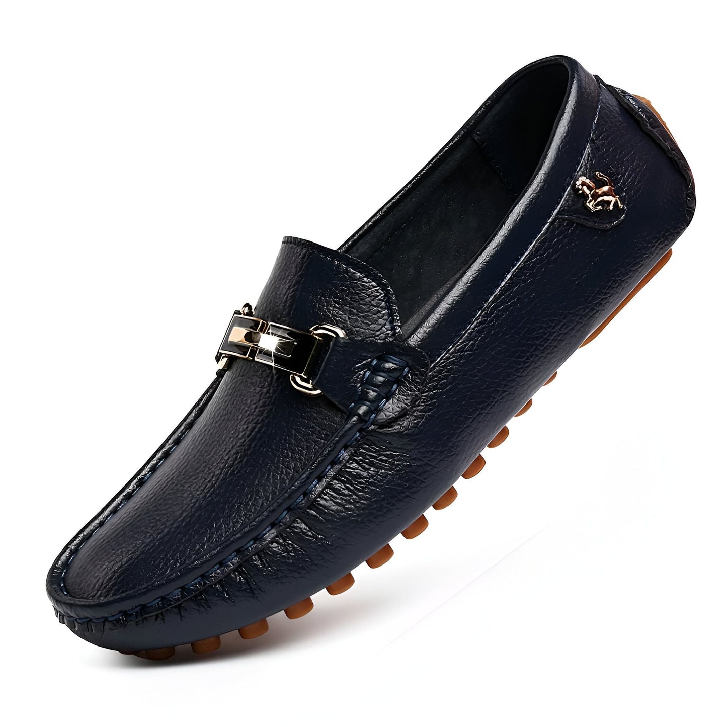 NOVA Mocassins Homme Souples Effet Cuir Boucle Dorée