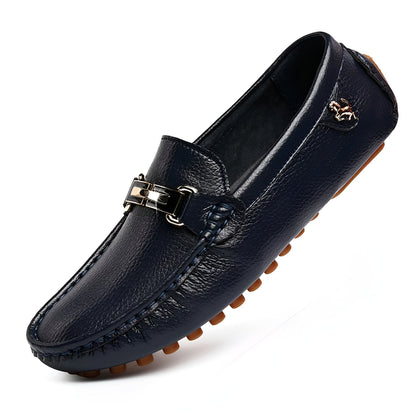 NOVA Mocassins Homme Souples Effet Cuir Boucle Dorée