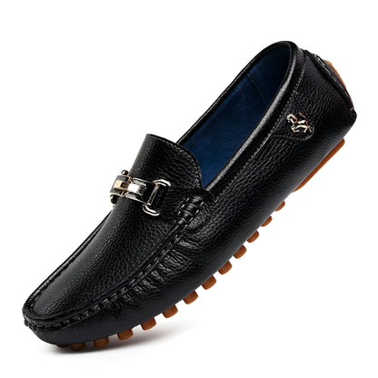 NOVA Mocassins Homme Souples Effet Cuir Boucle Dorée