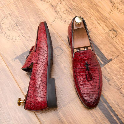 Mocassins Homme Cuir Véritable - Glands Motif Serpent