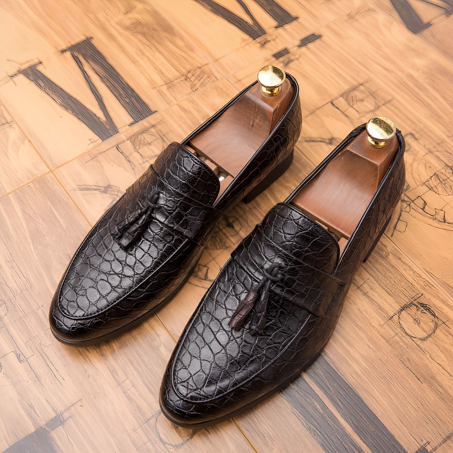 Mocassins Homme Cuir Véritable - Glands Motif Serpent