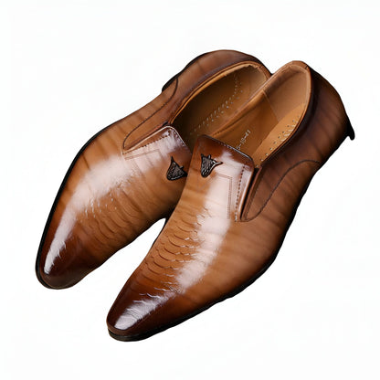 Mocassins Homme Simili Verni Cuir - Motif Serpent
