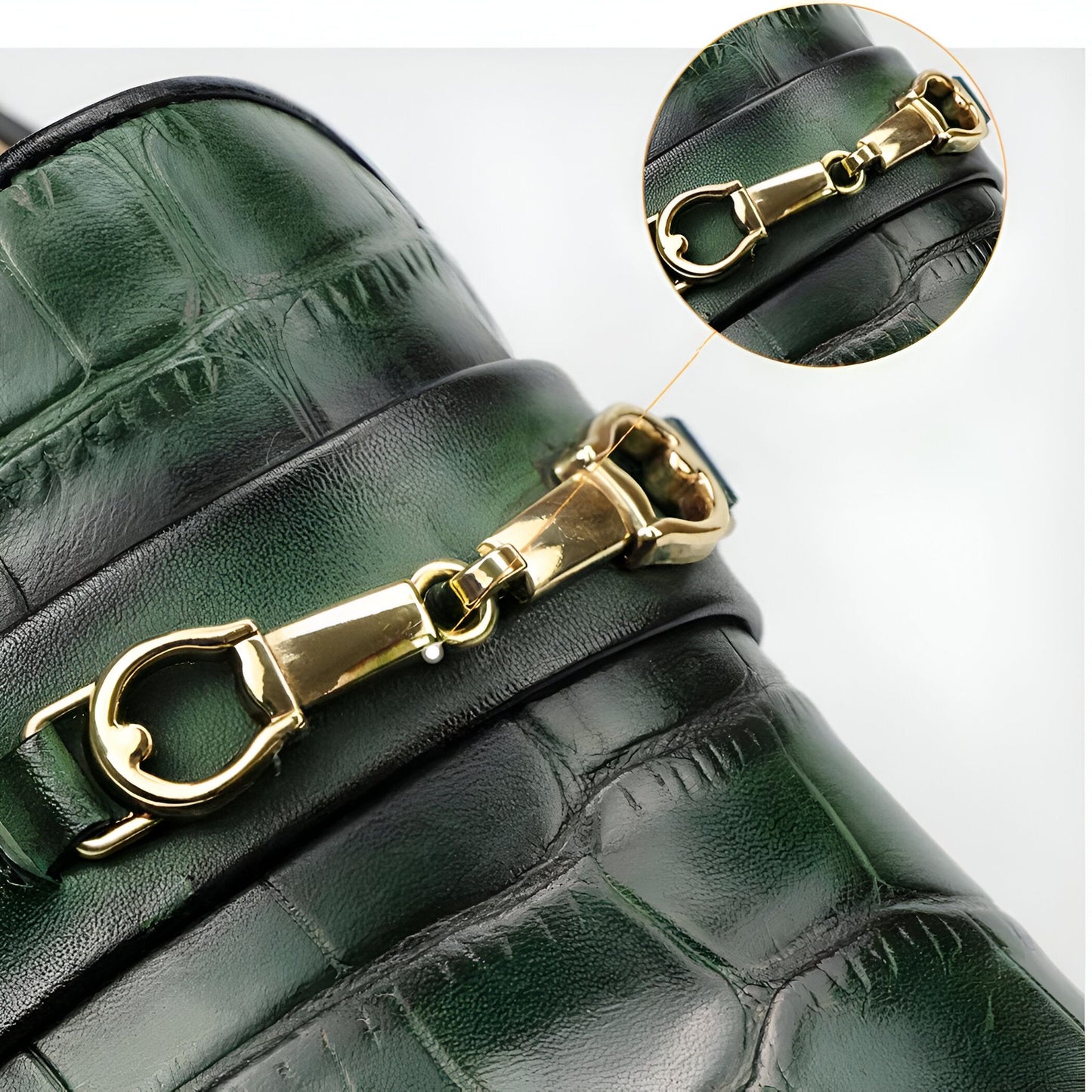 Luxe Mocassins Homme Cuir Vert Croco Pointus