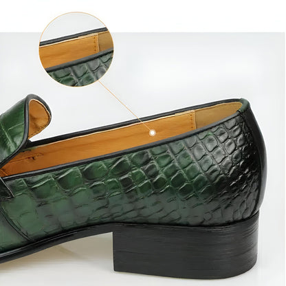 Luxe Mocassins Homme Cuir Vert Croco Pointus