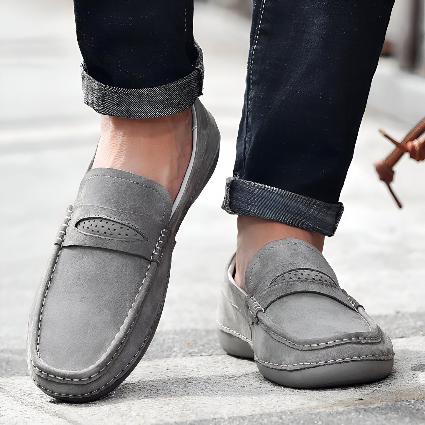 BrandVille Mocassins Daim Gris Ville Homme
