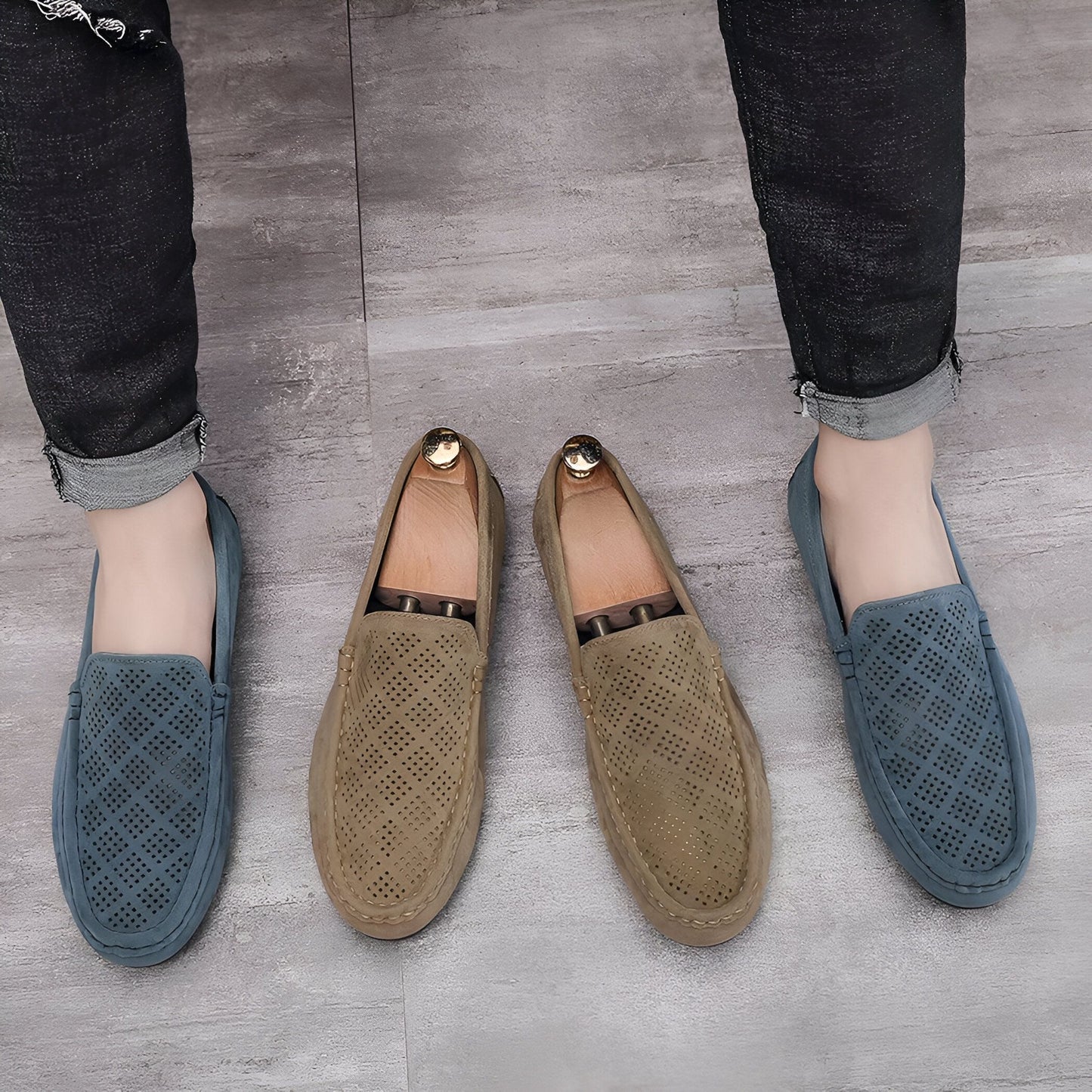 BrandX Mocassins Homme Daim Synthétique Perforé