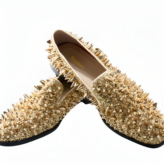 Mocassins Homme Dorés Pailletés Clous - Luxe