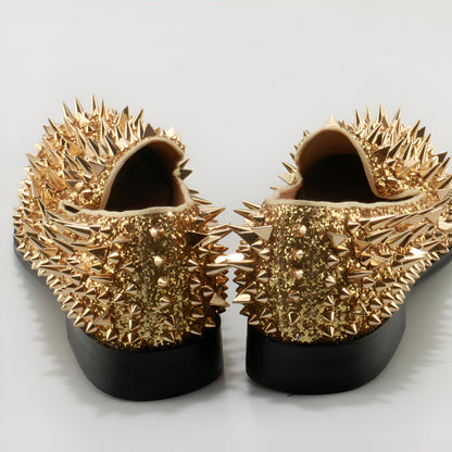 Mocassins Homme Dorés Pailletés Clous - Luxe
