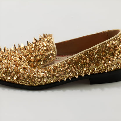 Mocassins Homme Dorés Pailletés Clous - Luxe