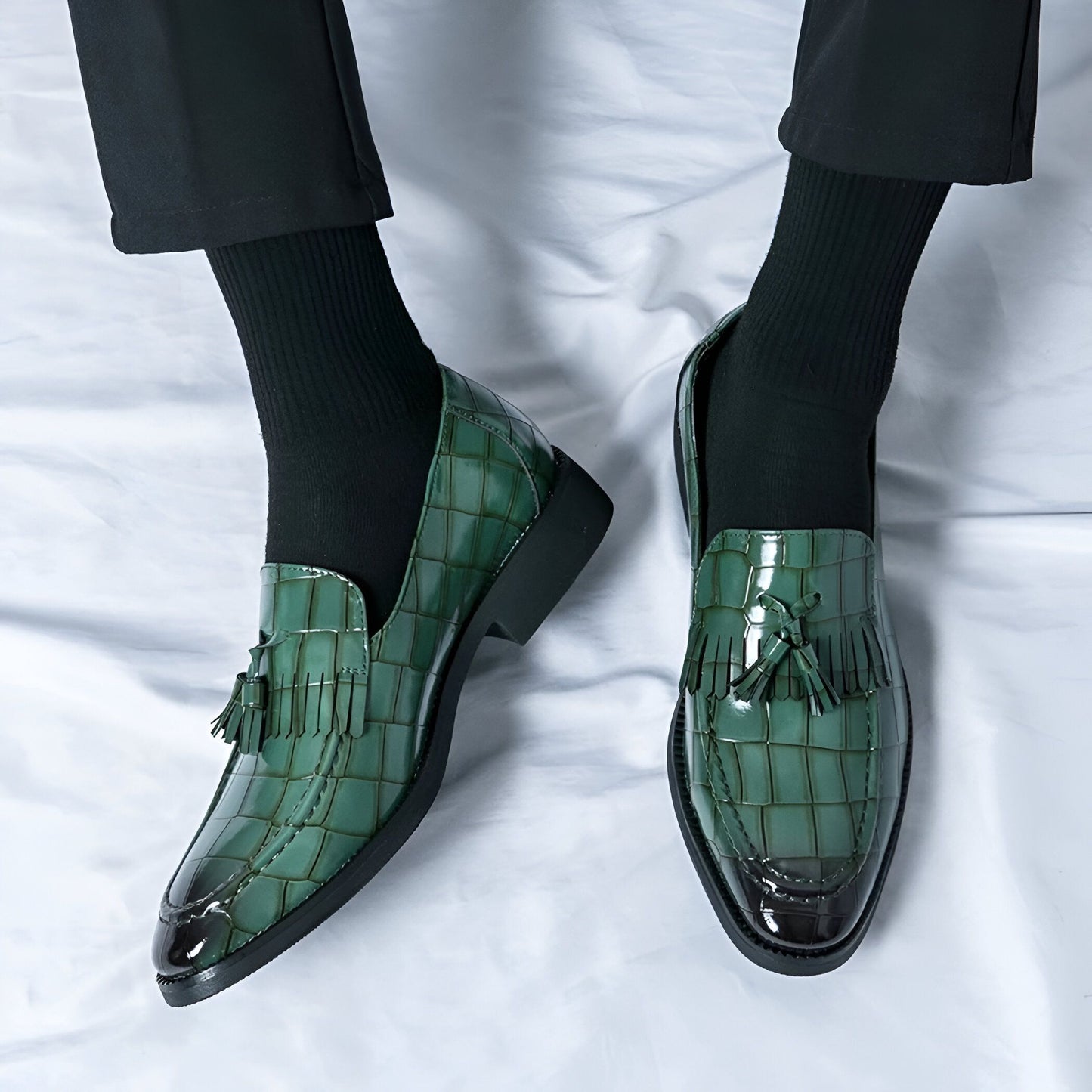 Nova Mocassins Homme Effet Croco Coloré Gland Similicuir