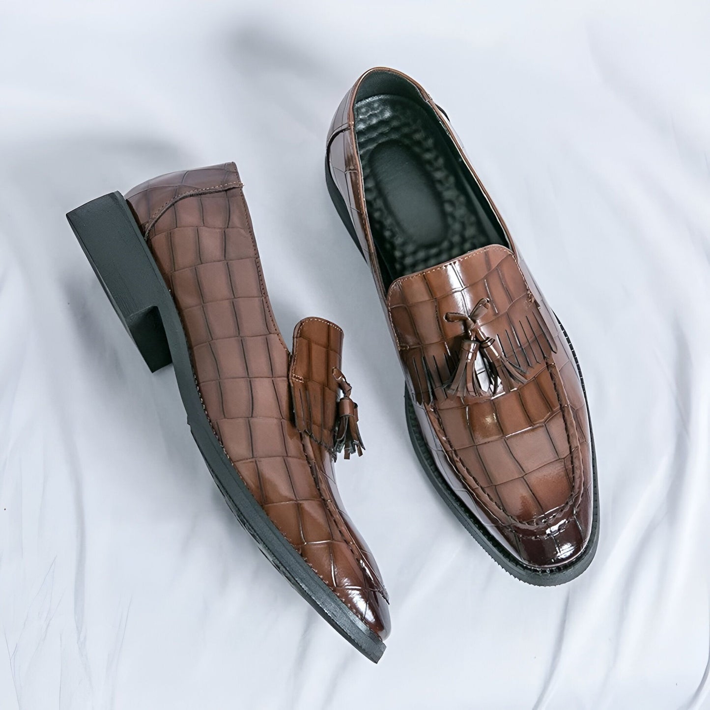 Nova Mocassins Homme Effet Croco Coloré Gland Similicuir