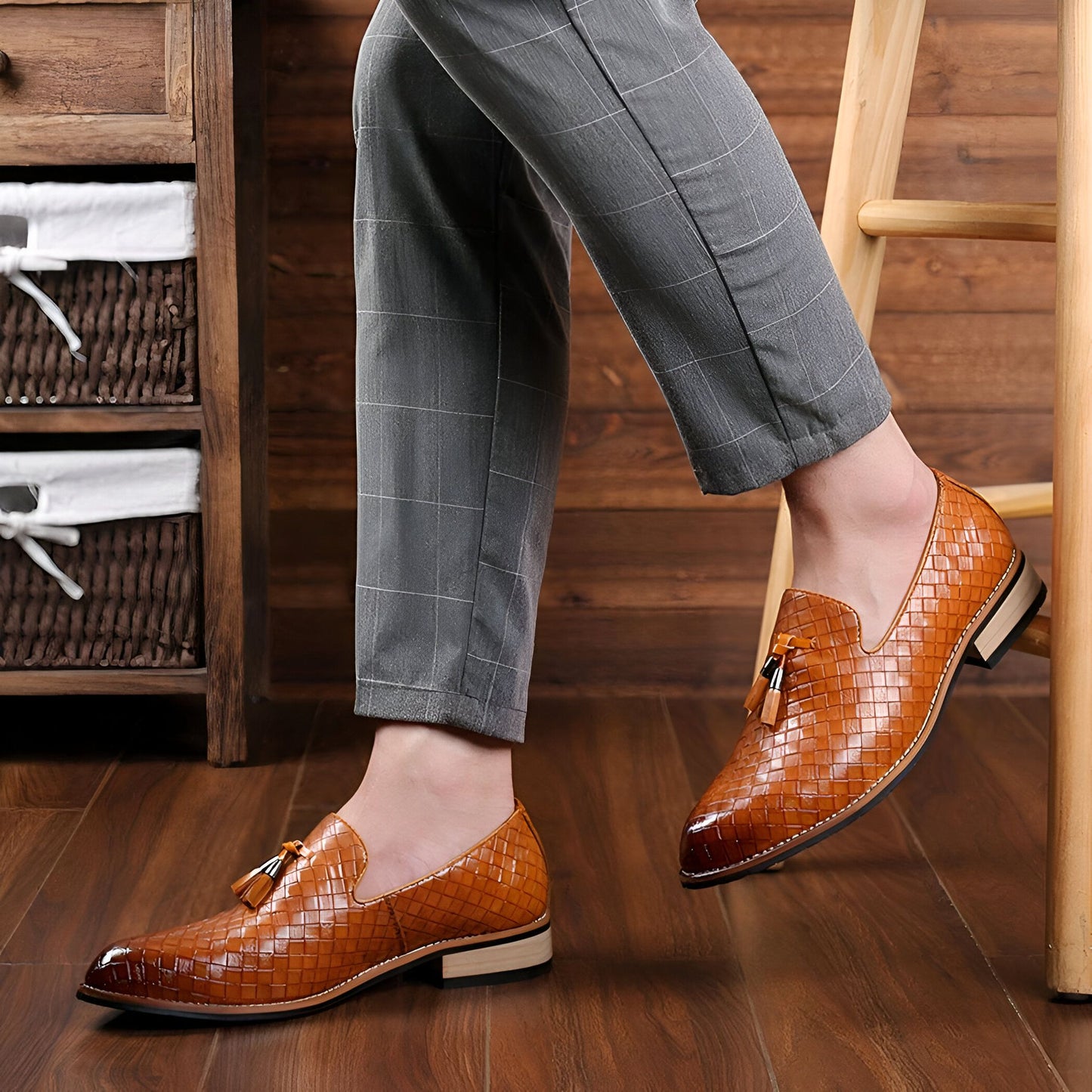 Mocassins Homme Simili Cuir Tressé, Glands Raffinés Pro