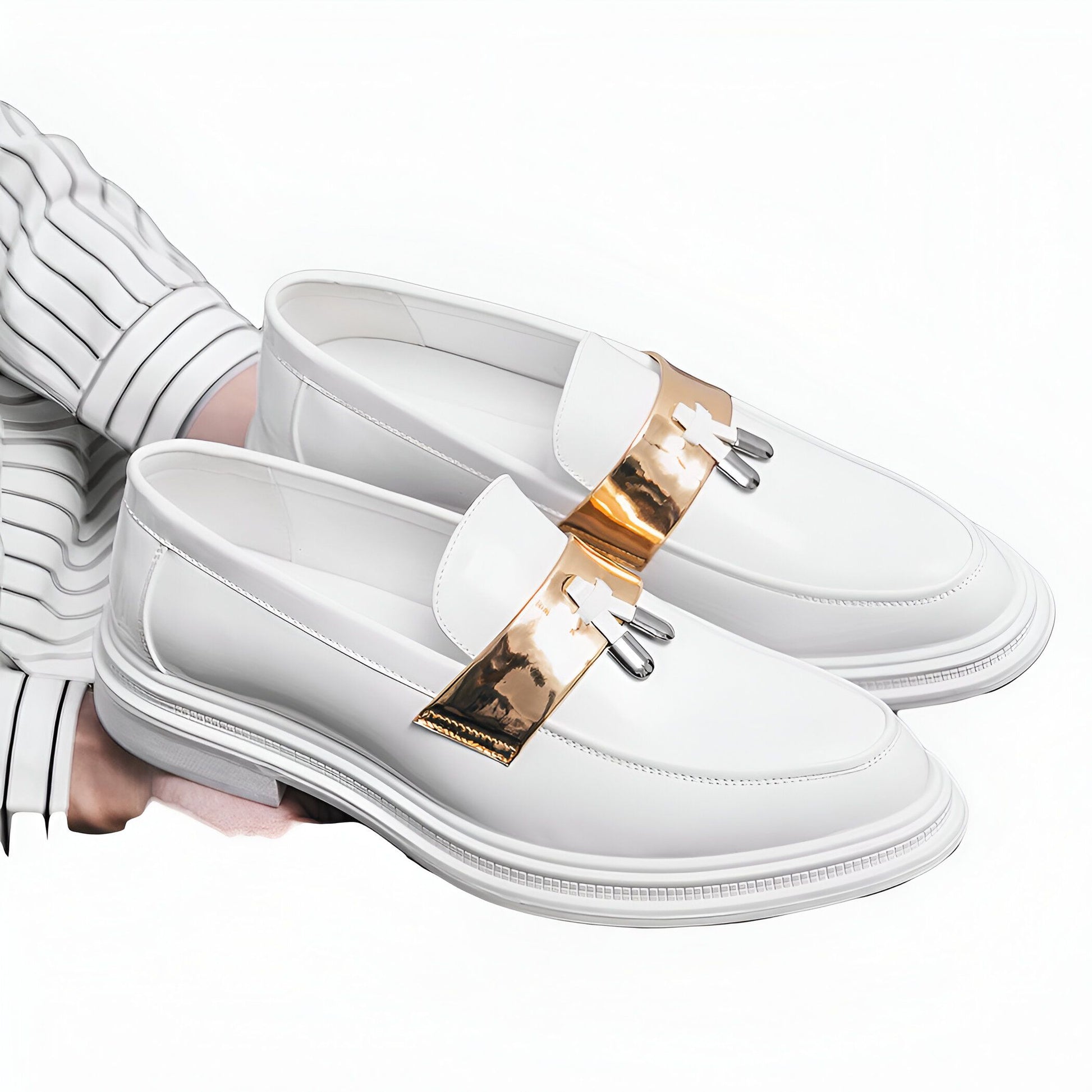 Prestige Mocassins Homme Blancs Vernis à Glands