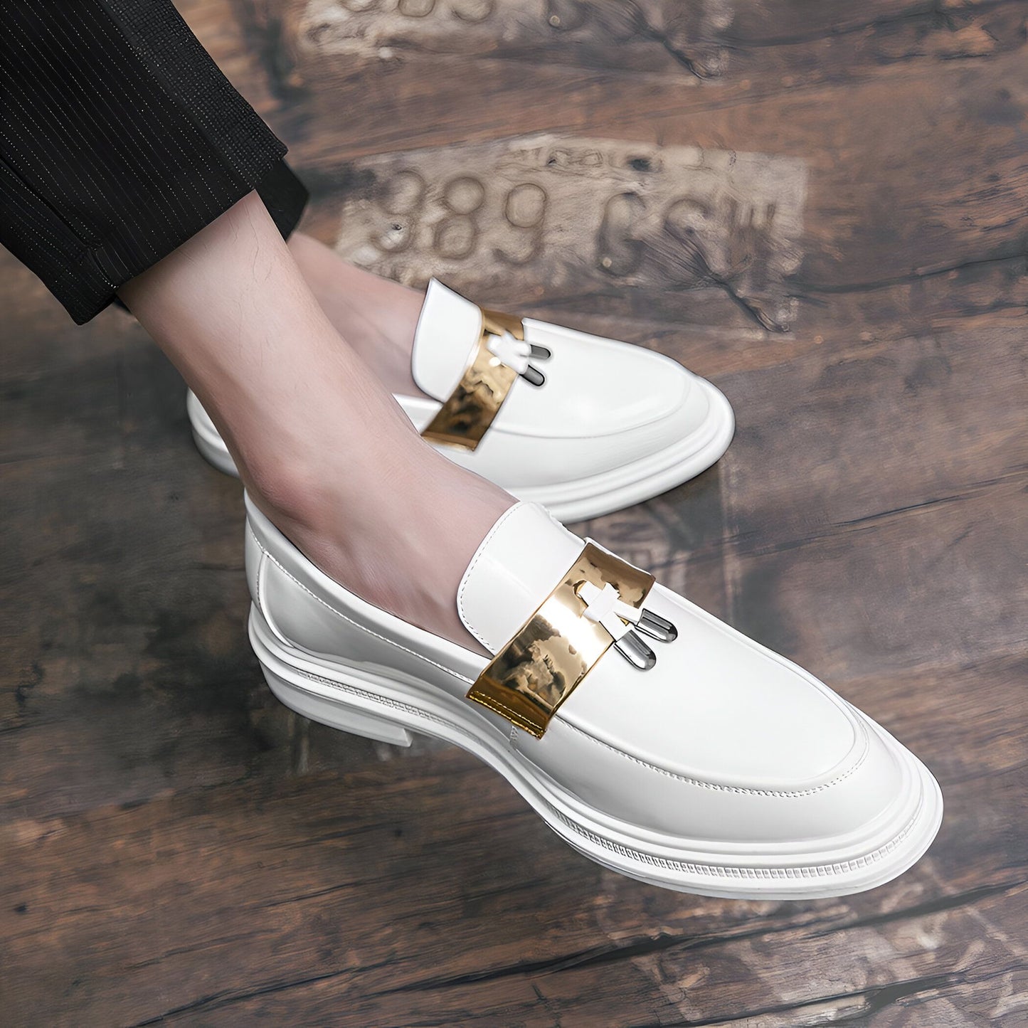 Prestige Mocassins Homme Blancs Vernis à Glands