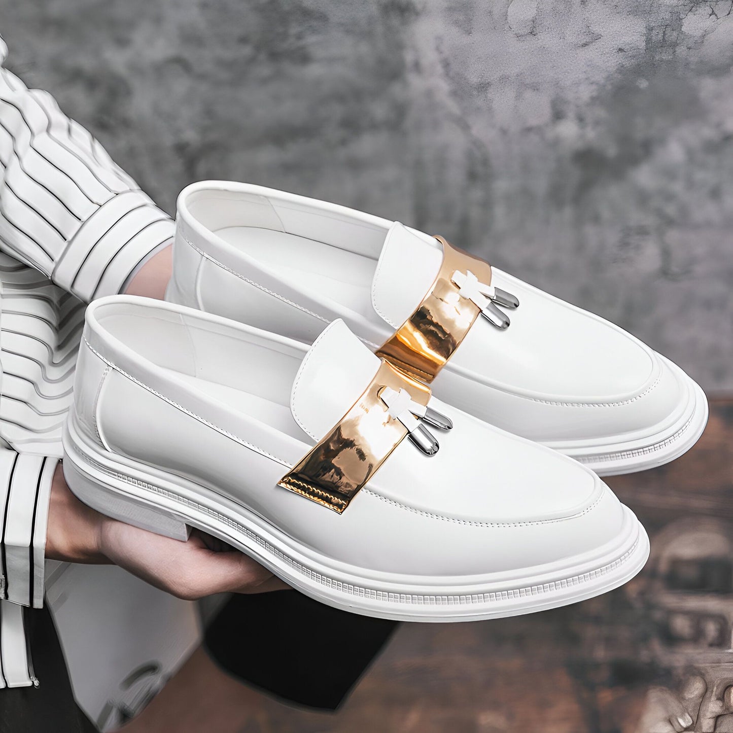 Prestige Mocassins Homme Blancs Vernis à Glands