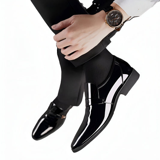 LuxeCuir Mocassins Homme Cuir Verni Noir Épurés