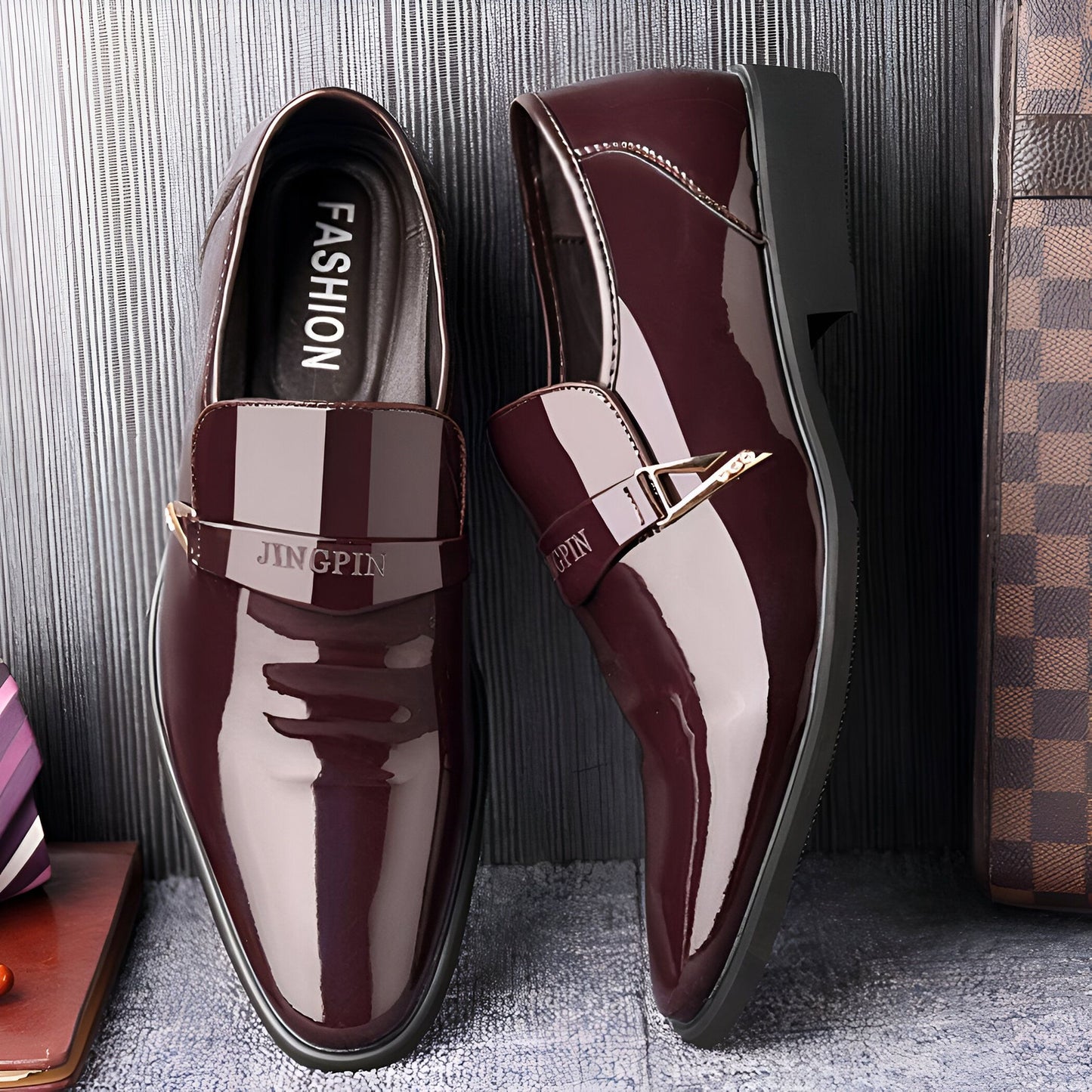 LuxeCuir Mocassins Homme Cuir Verni Noir Épurés