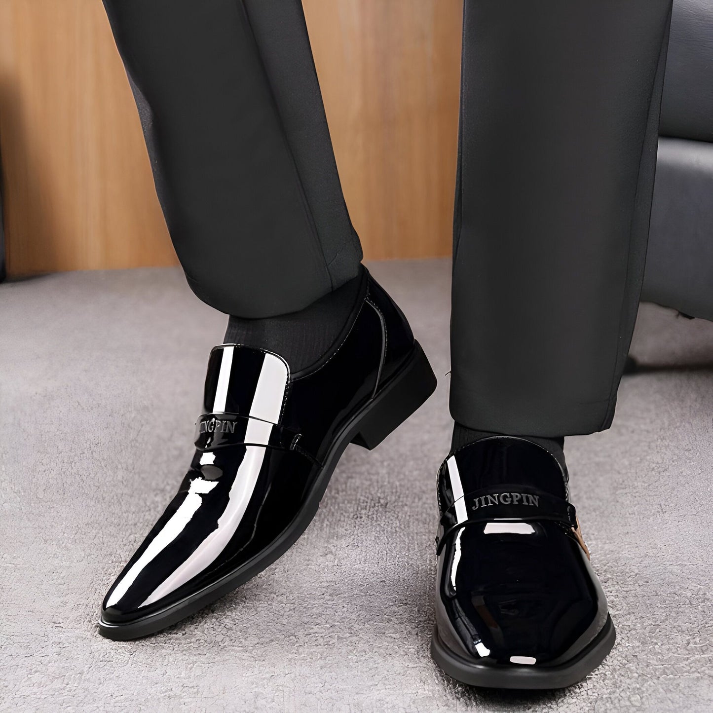 LuxeCuir Mocassins Homme Cuir Verni Noir Épurés