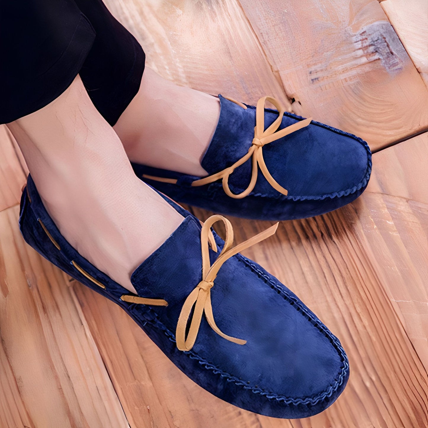 Mocassins Homme Daim Nœud Bleu - Edition Luxe