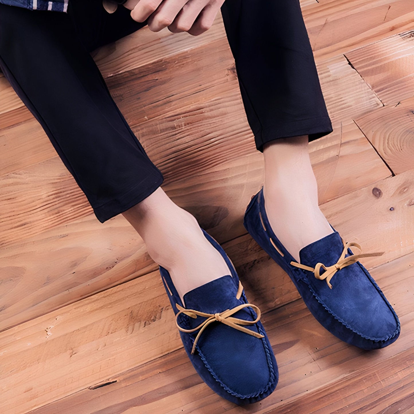 Mocassins Homme Daim Nœud Bleu - Edition Luxe