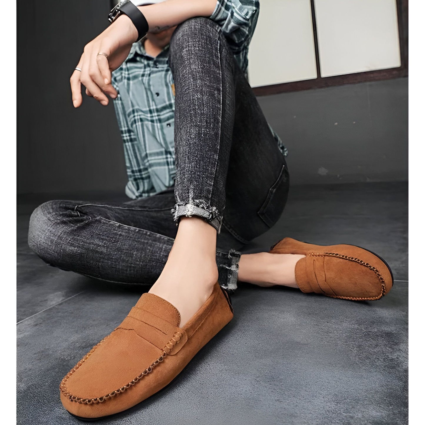 BrandX Mocassins Homme Daim Bordeaux et Marron