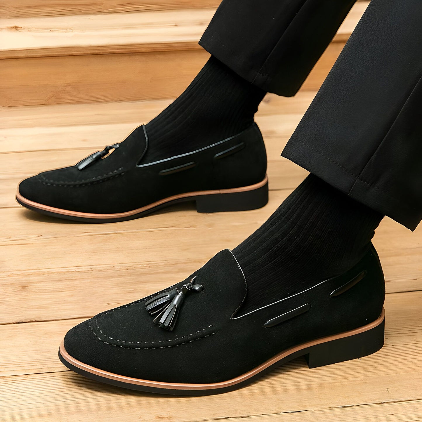 Prestige Mocassins Homme Daim Véritable à Glands Stylés