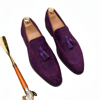 Mocassins Daim Violet - Pompons et Semelle Caoutchouc