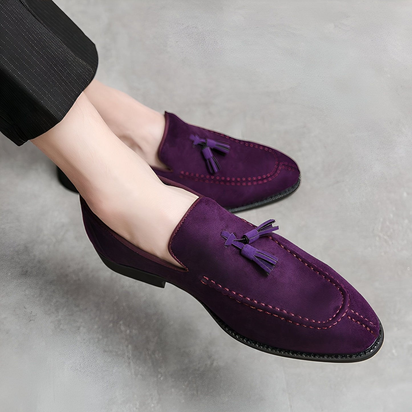 Mocassins Daim Violet - Pompons et Semelle Caoutchouc