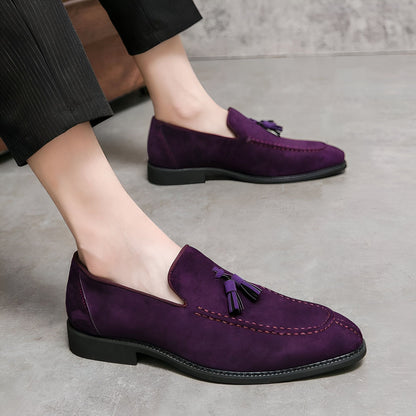 Mocassins Daim Violet - Pompons et Semelle Caoutchouc