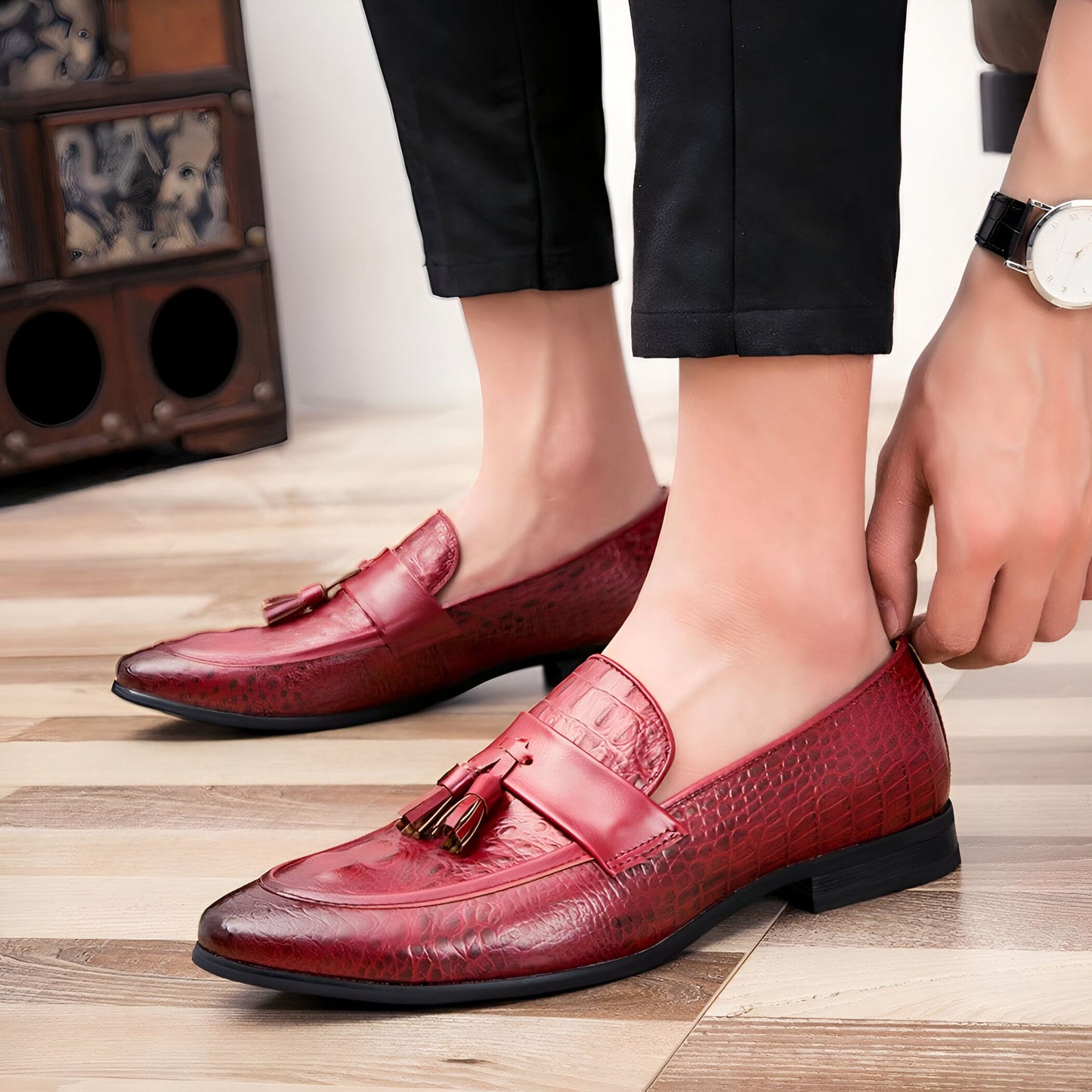 LX Mocassins Homme Style Crocodile à Glands Synthétiques