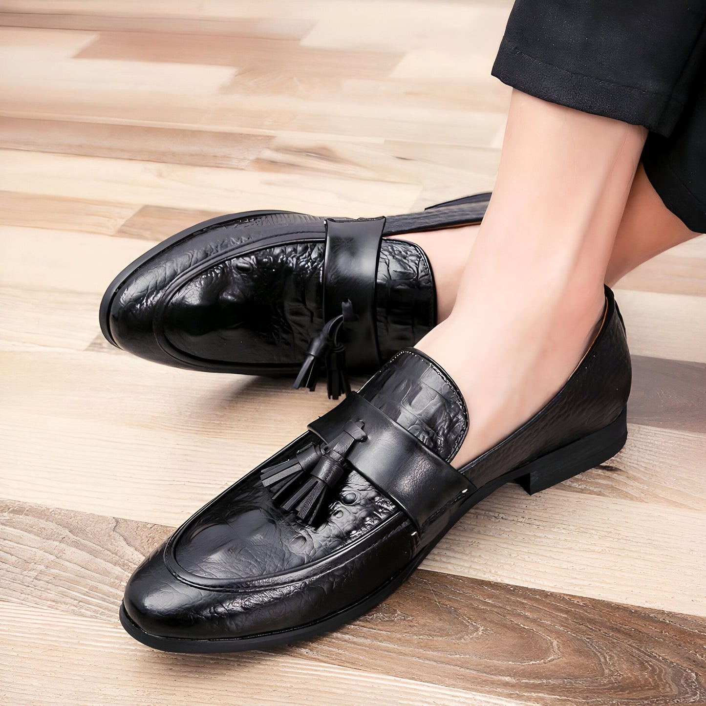 LX Mocassins Homme Style Crocodile à Glands Synthétiques